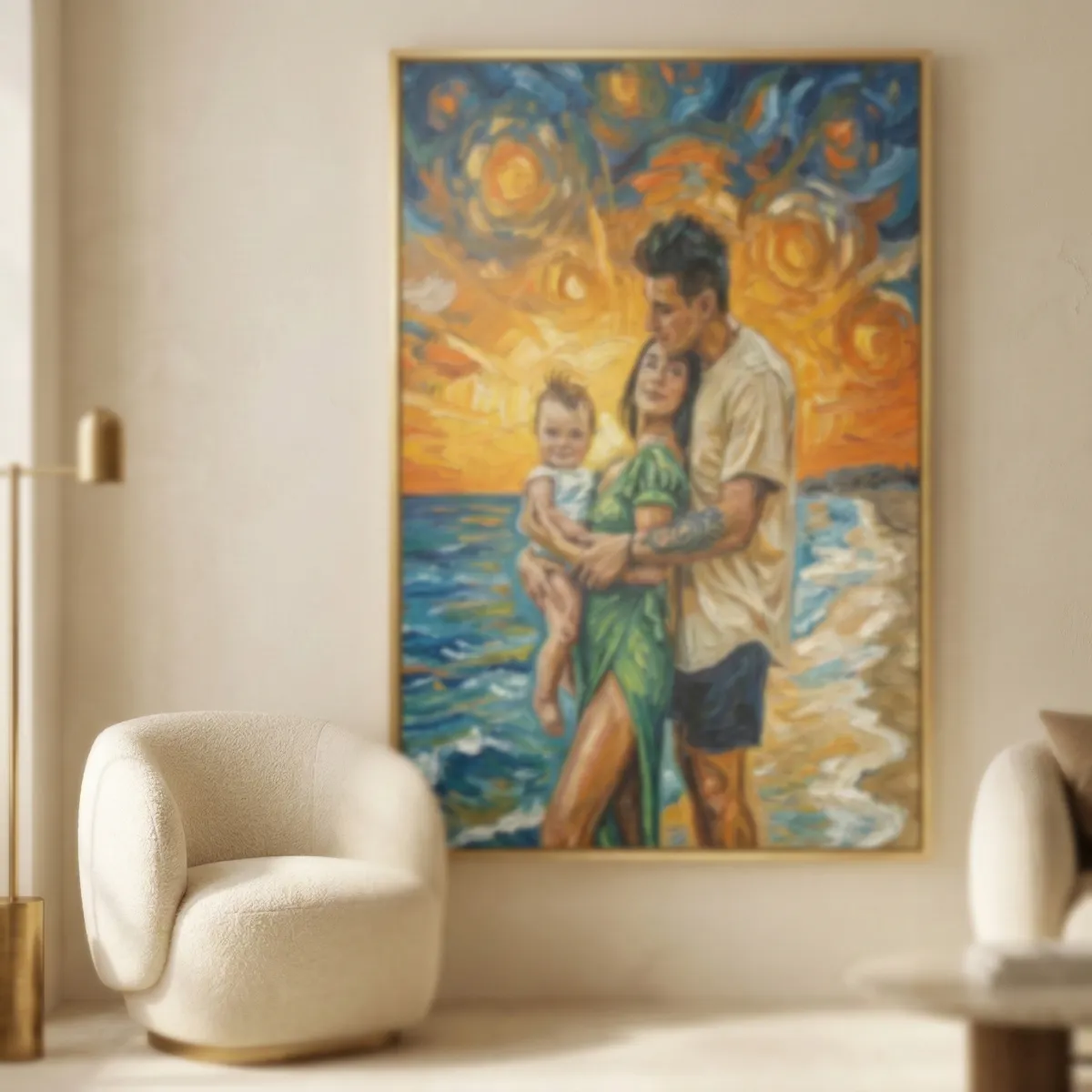 Hero background with AI portraits and custom products